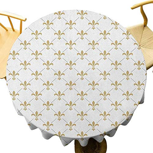 501 Ronde Couverture De Table - Fleur De Lys Stylisée Fleur De Lys Symbole Royal Artistique Pliable Or Blanc Nappe en Lavable Décoration Nappes De Fête Nappe pour Table pour Party Café 152 cm