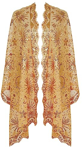 keland Damen Festlich Spitze Stola Bolero Schal Tuch Schultertuch Umhang Cape Pashminas Schaltuch (A-Gold)