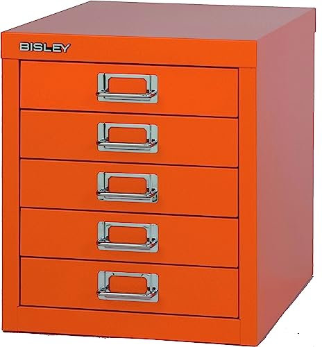 BISLEY Schubladenschrank aus Metall für DIN A4 in orange Schrank mit 5 Schubladen Büroschrank Werkzeugschrank