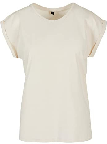 Build Your Brand Damen T-Shirt Ladies Extended Shoulder Tee, lang geschnittenes T-Shirt für Frauen, Baumwolle, Sand, S