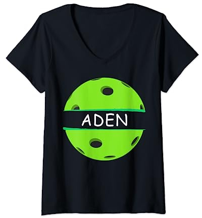 Neuheit Pickleball Personalisierte Namen Aden Sports T-Shirt mit V-Ausschnitt