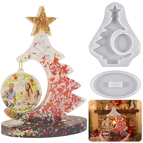 DIY Weihnachtsbaum Harz Formen Silikon Gießform Resin Silikonform mit Sockel Silikonform Epoxidharz Formen Weihnachten Deko für DIY Weihnachten Geburtstagsgeschenk Haus Dekoration