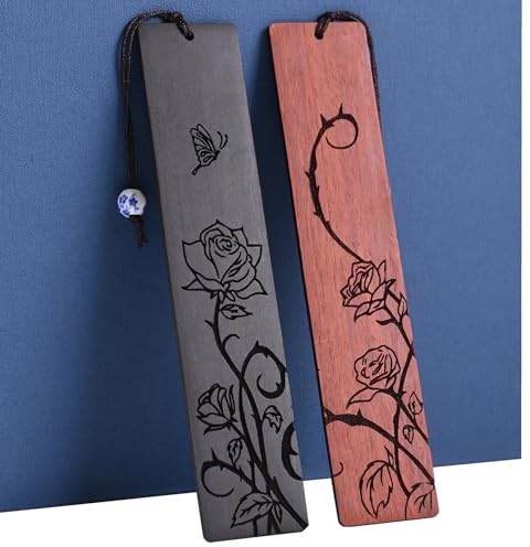 Rose Flower Bookmarks for Women, Pretty Wooden Book Markers, Book Marks for Book Lovers (Rose)