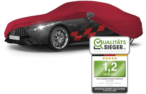 WALSER Premium Abdeckung Auto Indoor Stretch Plus Qualitätssieger Sehr Gut* Autoabdeckung Winter Autogarage Abdeckung Autoplane Winter Autogarage Abdeckung Winter Auto Abdeckplane Größe 2 rot