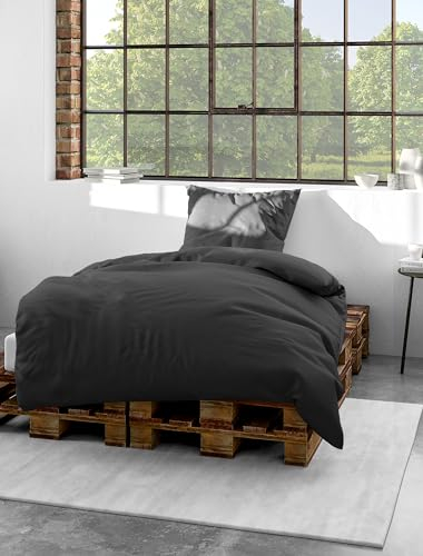 Bierbaum Bettwäsche 3899, Mako-Satin, 100% Baumwolle, Designed in Germany, Grafit 12, 135 x 200 + 80 x 80 cm