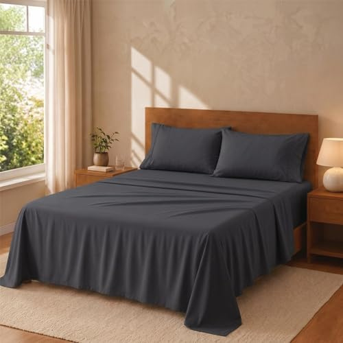 Degrees Home Premium – Juego de Sábanas 200x200 cm 4 Piezas: Sábana Bajera Ajustable, Encimera y 2 Fundas de Almohada 50X80 – Microfibra Cepillada, Suave, Oeko-Tex Certificado