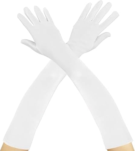 LLMSIX Lange Weiße Handschuhe, Satin Opera Handschuhe Elastic Elegant Weiße Handschuhe Damen 1920s Opernhandschuhe für Abendessen, Tanzveranstaltungen, Shows