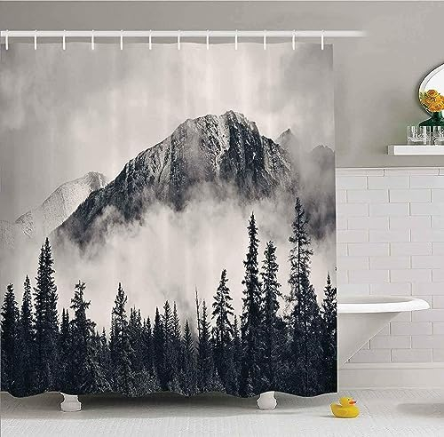 Duschvorhang 120x200 Wald, Duschvorhänge Antischimmel 3D Berg, Shower Curtains Waschbar, Badevorhang für Badewanne Badezimmer, mit 8 Ringe C1512