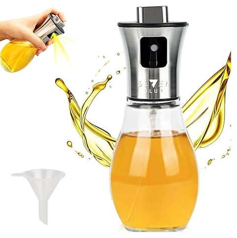 Seven Blue Öl Sprühflasche Edelstahl Ölsprüher zum Kochen Öl Sprühflasche für Salat, Grillen und Backen - Olivenölsp - Ölspender für die Heißluftfritteuserüher für die Küche (200ml)