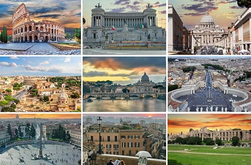 Postkarten-Set Rom: 9 einzelne Karten (Grußkarten) - Fotomotive u.a. Kolosseum, Petersdom, Piaza del Popolo, Denkmal Vittoria Emanuele, Petersplatz, Forum Romanum - Fotos / Bilder / Souvenirs