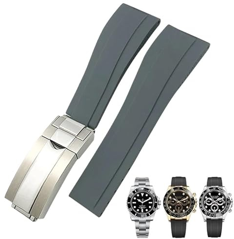 EPANO 20 mm Gummi-Armband für Rolex Daytona Submariner GMT Yacht-Master OYSTERFLEX Silikonband Faltschließe, 20mm SilverRose buck, Achat