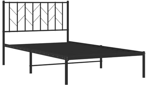 vidaXL Bettgestell, Bettrahmen mit Kopfteil, Bett Gästebett mit Stauraum, Metallbett Einzelbett Schlafzimmerbett, Schwarz 100x200cm Metall