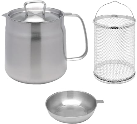 Gralara Stainless Steel Deep Fryer Pot Chip Pan with Basket and Lid Small Chip Fryer Pan Deep Fat Fryer Deep Frying Pot Olive Oil Container Oil Strainer Basket with Lid Oil Filters Pot, 1.5L