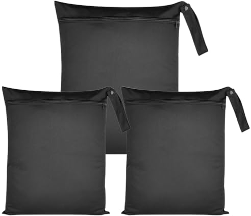 Xmart 3 Piezas Bolsas Tela Impermeable con Cremallera Bolsa para Ropa Mojada Reutilizable Wetbag Negro Bolsa Almacenamiento Ropa Sucia Viaje Organizador para Natación gimnasio Toalla Playa (2 Tamaños)