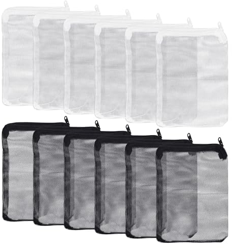 DAZZLUXE Lot de 12 sacs filtrants en éponge pour aquarium - Filtre à charbon actif en maille filet - Filtre à fermeture éclair - Accessoires de filtre d'aquarium (noir, blanc)
