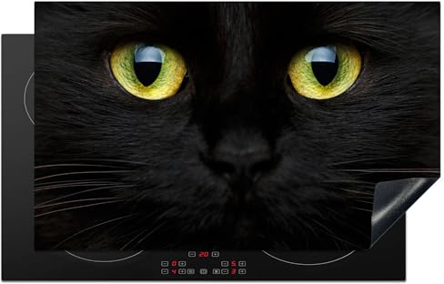 KitchenYeah© Protection Plaque Cuisson Deco Cuisine Cache Induction 85x52 cm Protège Pour Cuisiniere Protection Chat - Yeux - Jaune - Noir