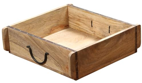 Marrakesch Boho Deko Tablett Serviertablett aus Holz 32 x 32 cm | Holztablett Aligar braun als Aufbewahrungsbox für Küche und Wohnzimmer | Vintage Blumenkasten rechteckig für Balkon oder Garten
