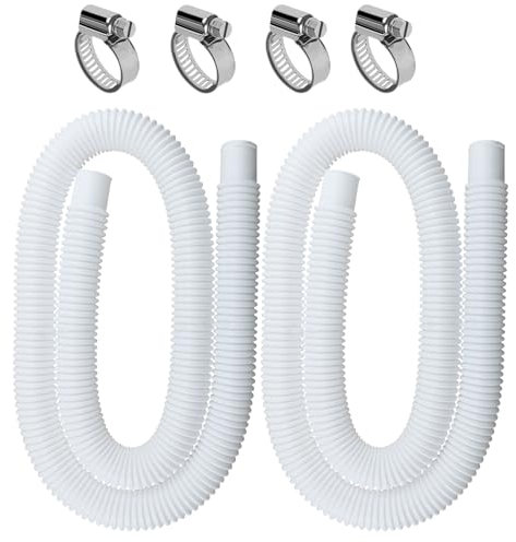 2 Piezas Manguera 32mm Piscina,Manguera Depuradora 150cm,Manguera de Recambio para Piscinas con 4 Clips Metálicos,Manguera de Recambio para Piscinas Elevadas,Manguera de Filtro para Piscinas (Blanco)