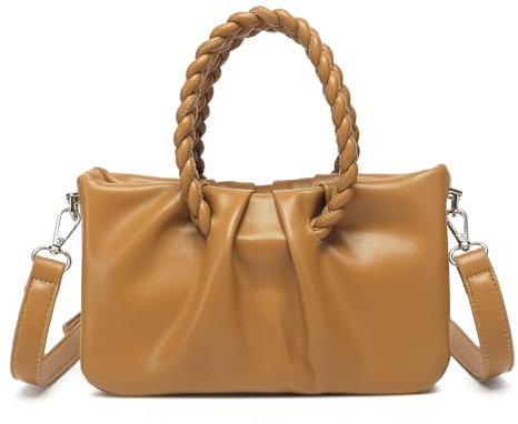 Miss Lulu PU Leder Umhängetasche mit abnehmbarem, verstellbarem Schulterriemen Kleine Tasche mit geflochtenem Henkel (Braun)