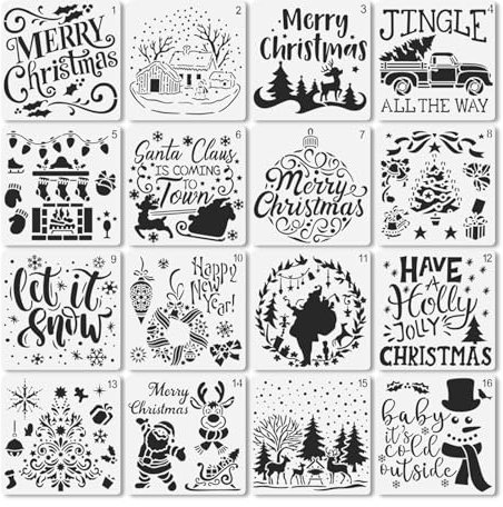 16 PCS Weihnachten Schablonen Vorlage wiederverwendbare Weihnachten Malerei Schablonen für Malerei Holz Karte machen Umschlag Kunst Zeichnung Malerei Fenster Glas Holz Tür Scrapbook Karte