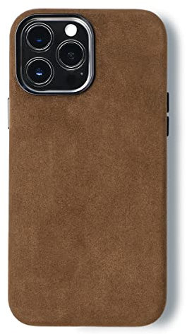 ALTRAALMA Alcantara Handytasche für iPhone 15 Serie, Kompatibel mit Magsafe Wireless Charging, Alcantara Full-Wrap Handytasche (iPhone 15 Pro, Braun)