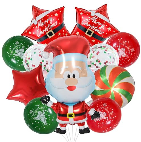 Weihnachtsdeko Luftballon, Groß XXL Weihnachtsmann Stern Weihnachten Deko Folienballon mit Rot Grün Weihnachts Latex Ballons Weihnachtsballon Set für Kinder Christmas Ballongirlande Party Dekoration