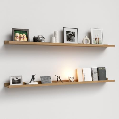 Boswillon Floating Shelves Set of 2, Long Wall Shelf with Lip, 56in, Oak | Display Ledge Shelf for Room Wall, Wall Decor Shelves for Bathroom, Living Room, Bedroom, Kitchen, Nursery Room, Rustic, Wood