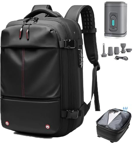 PGSLPH Airbag Rucksack Vakuum, Vakuum Rucksack, Rucksack Mit Vakuumsystem, Backpacker Rucksack, 60l Expandable Backpack With Vacuum Compression (Black+Pump)
