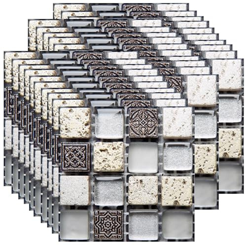 Ledeak 30 Stück Mosaik Fliesenaufkleber, 10x10cm Wasserfest Klebefolie Küche Bad, Selbstklebend Fliesenfolie Fliesen Sticker, Entfernbare Wandfliesen Aufkleber Peel (Weiß Versiegelt)
