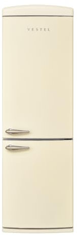 Vestel RETRO NFK37021 Retro Kühl-Gefrierkombination, 190,1cm Höhe, 60,5cm Breite, 229,6L Kühlteil, 100,6L Gefrierteil, Inverter (Beige)