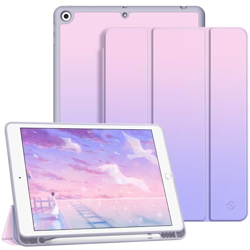 Fintie Hülle für iPad 9. Generation 2021/8. Gen 2020/7. Gen 2019 10.2 Zoll - Superleicht Soft TPU Rückseite Abdeckung Schutzhülle mit eingebautem Pencil Halter, Auto Sleep/Wake, Fantacy Ombre