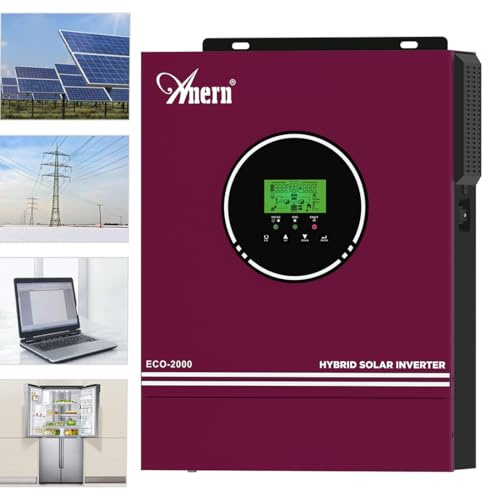 Anern 2KW Onduleur Solaire Hybride 12VDC à 230VAC Hors Réseau Onduleur Hybride MPPT 80A Intégré, Tension D'entrée PV Max.400V, Fonctionne avec des Batteries au Plomb et au Lithium