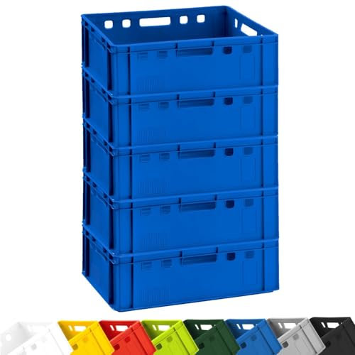 BURI 5x Fleischkiste E2 Metzgerkiste 60x40x20cm lebensmittelecht, robust, stapelbar - Universal Lagerkiste Eurobox aus Deutschland, Blau