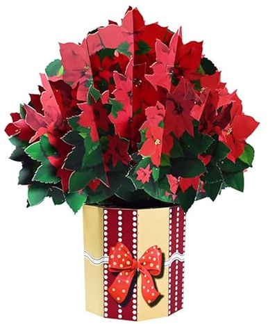 Fassory 3D Pop Up Christmas Flower Card, Handmade Poinsettia Bouquet Christmas Card for Families Friends (Poinsettia)