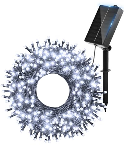 Ollny Solar Lights Outdoor Garden 20m 200 LEDs Fairy String Light 8 Modes | Waterproof, Cool White, Large Capacity, Outside Decorative Lighting for Tree Fence Gazebo Patio Camping Decorations