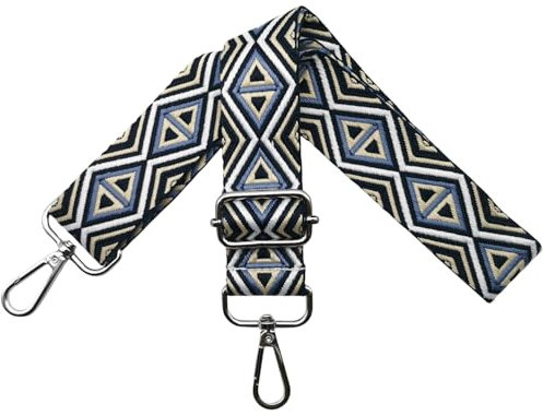 Verstellbarer Schultergurt für Taschen Taschengurte zum Wechseln, Umhängegurt für Taschen, Schulterriemen 3.8cm Breite mit Silber Karabiner Taschenband für Damen Handtaschen, Beige/Dunkelblau, M19