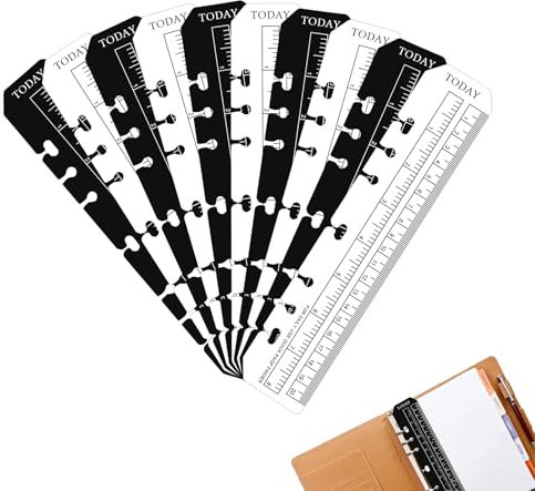 prota 10 Stück A5 Lineal Lesezeichen Notebook Binder Lineal, Lineal Kunststoff Seitenmarker Tasche Seiten Finder für A5 Format 6 Loch Binder Notizbuch Tagebuch Schwarz + Klar
