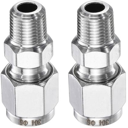 sourcing map Lot de 2 raccords à compression 6 mm OD x 0,3 cm NPT filetage mâle en acier inoxydable adaptateur coupleur droit de tuyau de compression connecteur de tuyau pour huile, gaz, eau