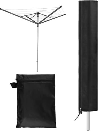 Wäschespinne Schutzhülle 168cm X 16cm X 16cm, 420D Oxford Wäschespinne Abdeckung Wasser- und Winddichte, UV-Schutz Schutzhülle für Wäscheschirme mit Reißverschluss, Allwetter Ganzjährig (Schwarz)