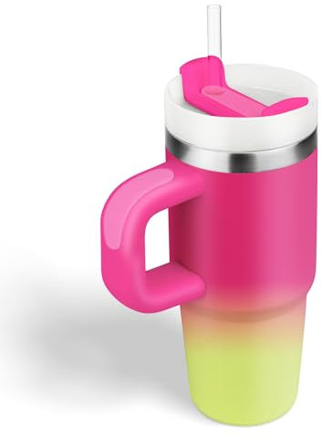 14 oz Tumbler with Handle and Straw, Thermal Mug with Straw Gradient, Kid Tumbler with Lid and Straw, 304 Stainless Steel Child Tumbler, School Sports Outdoor, Colour Gradient, Barbi Green