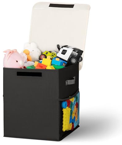 ADEHMDA Toy Box, Large Toy Storage Box with Lid, Collapsible Sturdy Toy Chest Storage Box for Kids, Girls and Boys, Nursery Room and Living Room, 13x13 x16(black)