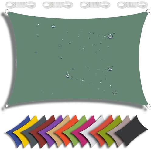 QIAQ Tenda parasole rettangolare, 3 x 3 m, 95% UV, protezione solare da giardino, impermeabile, per giardino, patio, feste, pergola, balcone, verde scuro
