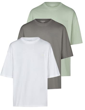 JACK & JONES Tshirt Herren Oversize Fit JJECHARGE 3er Set Pack Rundhals Kurzarm Sommer Tee Shirt Print, Größe:M, Farbe:Pack 3 (Iceberg/Castlerock/White)