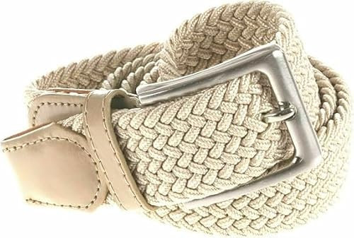 GX GARGIX Cintura Cinta Stretch Elastica Intrecciata Unisex, 105-125 cm Regolabile, Fibbia, Casual Vari Colori e Misure (Beige Chiaro, 120 Cm)