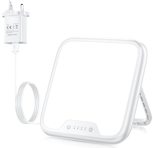 Tageslichtlampe, 10000 Lux Lichttherapielampe UV-frei Gegen Depressionen mit 4 Timern, Stufenlosem Dimmen, Memory Funktion, SAD Lampe Verbesserung von Schlaf und Konzentration – für Zuhause/Büro (M)