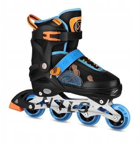 Nils Extreme Cosmo Verstellbare Inline-Skates, Größe M 34-37, Schwarz-Blau-Orange, ABEC-7 Kugellager, 70mm PU-Rollen