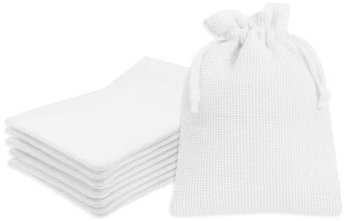 Mandala Crafts 2x3 Inch White Burlap Drawstring Gift Bags for Favors - 50 Mini Linen Sacks Gift Pouches for Candy, Jewelry, Wedding, and Party Supplies