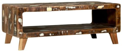 vidaXL Coffee Table Multicolour 90 x 50 x 35 cm Solid Reclaim Wood | Distressed look with multicolour tones adds character and charm, Open shelf under the table for easy access,