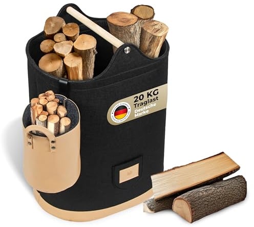 𝑾𝒂𝒓𝒎𝒉𝒐𝒍𝒛 NEU 2025 Holzkorb für Kaminholz Groß [𝐫ü𝐜𝐤𝐞𝐧- & 𝐚𝐫𝐦𝐬𝐜𝐡𝐨𝐧𝐞𝐧𝐝] herausnehmbarer Boden Kaminholzkorb Feuerholzkorb Brennholzkorb Kaminkorb Filzkorb | Korb Schwarz (Bundle)