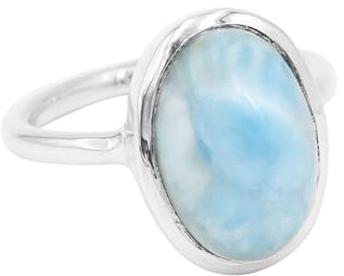 Jay Jools Blue Larimar Ring for Women – 925 Sterling Silver Gemstone Ring - Handmade Statement Jewelry Gift Size 8.5